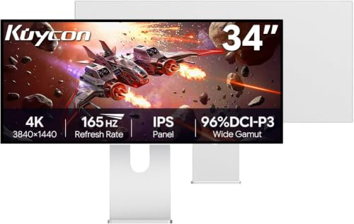 Kuycon 4K 34'' Monitor ultrapanorámico Q34W 21:9 Minimalist con Soporte | 3440x1440, 165Hz, 10 bits 1.07B colores, USB-C 100W carga rápida, altavoces integrados, pantalla brillante antirreflectante