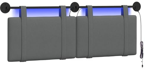 vidaXL Hängendes Kopfteil Mit LED Licht Dunkelgrau Stoff, Stylische Schlafzimmer-Deko, modernes Wandkopfteil, luxuriöser Stoffakzent, gemütliche Schlaf-Oase