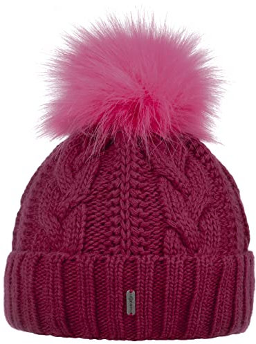 McBURN Cable Knit Umschlagmütze Bommelmütze Mütze Pudelmütze Strickmütze Damen - Made in Italy Wintermütze Wollmütze mit Umschlag, Futter, Futter Winter Herbst-Winter - One Size Fuchsia