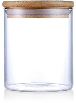 Justyou 750ML Vidrio Alto de Borosilicato Cilindro Hermético Almacenamiento de Alimentos Envase Frasco Tarro Con Tapa de Bambú, Hermético, Paquete de 3 (750ml)