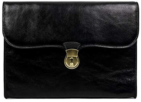 Time Resistance Ledermappe mit Schlüsselschloss - Handgemacht Dokumentenmappe Schreibmappe Konferenzmappe Aktentasche zum Umhängen