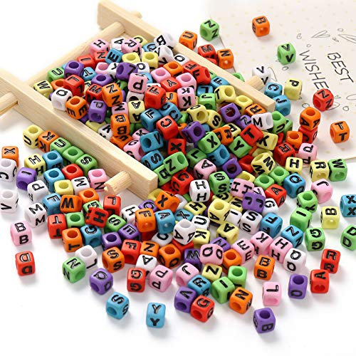 DAHI buchstabenperlen ca.1000 Stück acryl perlen bastelnperlen 6x6mm Buchstaben A-Z würfelperlen für Armband, Choker, Schmuck oder andere Handwerk (bunt buchstaben(type2)/6x6mm)