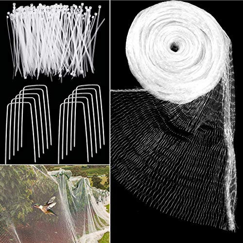 4 M x 10 M Anti Bird Protection Net Garden Plant Mesh Netting Fruit Trees Netting with Cable Ties and U-Shaped Garden Pegs (White)