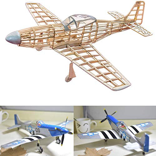 P-51 D Mustang Slow Flyer Modellflugzeug Kit, Maßstab 1:30, 400 mm Spannweite, RC Flugzeugmodell Baukasten, Holzflugzeug zum selbst Bauen, gelaserte Balsa Holz Bauteile, 400 x 360 x 122 mm, 40 g RTF