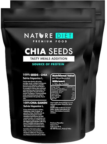 Nature Diet- Semi di Chia 2x 1000 g | Salvia Hispanica | Ad alto contenuto di Omega-3 | Fonte di fibra