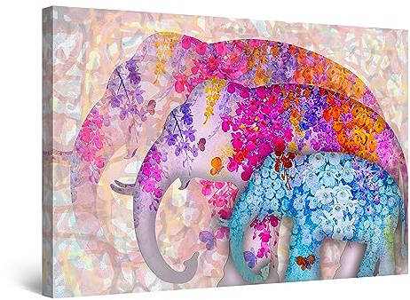 Startonight Bilder Farbige Elefanten Familie - Leinwandbilder Moderne Kunst - Abstrakte Wanddeko Kunstdrucke, Wandbilder XXL Wohnzimmer Groß Wand Bild 80 x 120 cm, Tag Nacht Elegante Geschenkidee