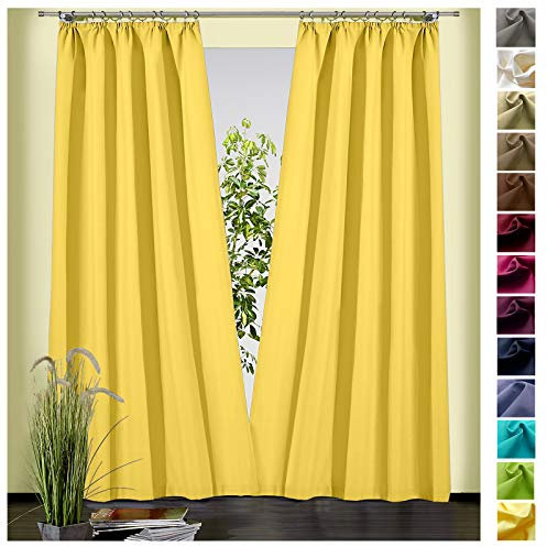heimtexland ® Dekoschal Baumwolle Uni Blickdicht Vorhang Kräuselband Gardine Gelb HxB 180x135 Typ625