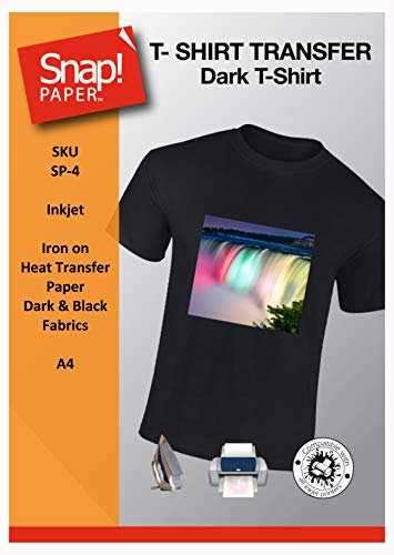 SNAP Inkjet Dark Iron On Heat Transfer T-Shirt Paper for Dark, Black and Coloured Fabrics A4 x 7 Sheets SP-4-7