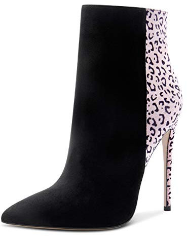 Castamere Polacchine Donna Stivali Cerniera Tacco a Spillo 12CM Nero Leopardo Scamosciato Scarpe EU 41
