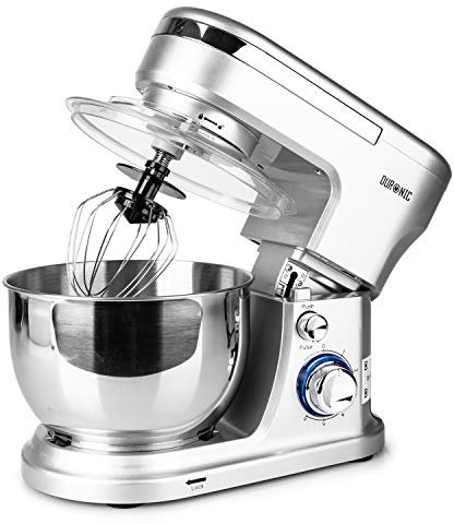 Duronic SM104 Elektrische Küchenmaschine | 1000W Knetmaschine mit Teighaken | 4 L Rührschüssel mit Spritzschutz | 6 Geschwindigkeiten und Pulsfunktion | Rührmaschine mit Schneebesen und Rührbesen