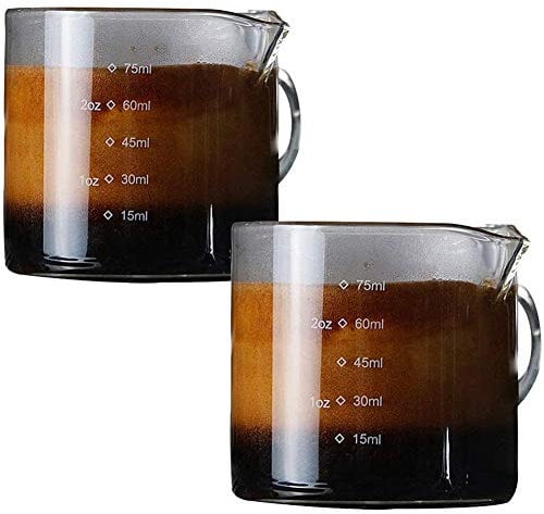 Espresso Shot Glasses,2 Pack 75ml Heat-Resistant Glass Measuring Cup Double-mouthed Ounce Cup Jugs for Coffee Milk Wine Liquid Measurement Concentrated Cup