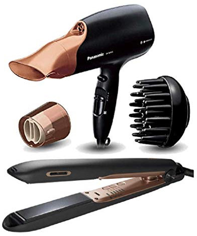 Panasonic EH-HS99 Nanoe Hair Straightener for Improved Shine and Minimised Damage With EH-NA65CN Rose Gold Nanoe Hair Dryer for Visibly Improved Shine