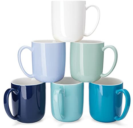Sweese Porcelain Coffee Mugs Set of 6, 20oz Large Coffee Mugs Porcelain with Big Handle, Assorted Colors Oversized Cups for Latte, Cocoa, Tea, Festival Gift, Microwave Safe