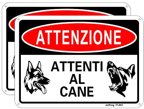 Joffreg Cartello Attenti al Cane in Alluminio,18 x 25 cm,Facile da installare,per Uso Interno o Esterno,Resistente UV,Resistente alle intemperie,2 pz