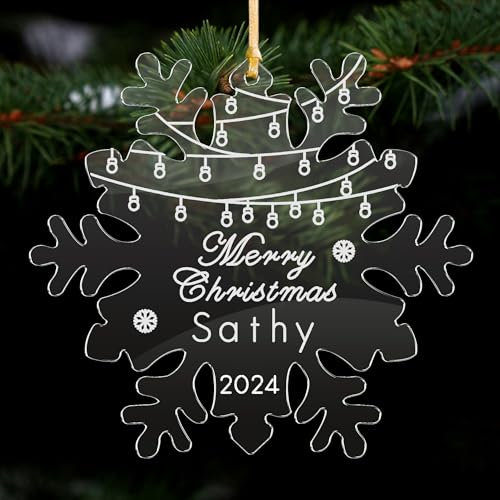 Christmas Bauble Personalised Xmas Tree Decorations Customised Acrylic Christmas Tree Decoration Santa Gift for Family Xmas Ornament (Snowflake)