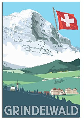 SDFEG Vintage Grindelwald Schweiz Reiseposter Hamlet Dekorative Poster Modern Schlafzimmer Leinwand Kunst Poster Bild Malerei Poster Wanddekoration Kunst Geschenk