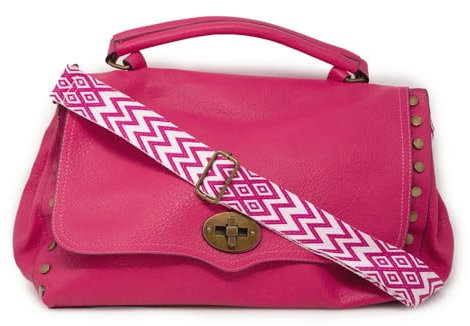 Emila Borsa fucsia borchie donna a mano borchiata da lavoro ufficio tipo bag messenger postina grande capiente con tracolla porta documenti shopping shopper ecopelle Fuxia
