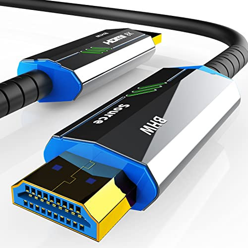 HDMI Kabel 2.1 Glasfaser - 8K 120Hz – 4k 240Hz HDR10+ 3D eARC CEC HDCP 2.3 Optisches Ultra High Speed vergoldete Kontakte Glasfaserkabel mit Zinklegierung Stecker Knickschutz, Schwarz (schwarz, 15M)