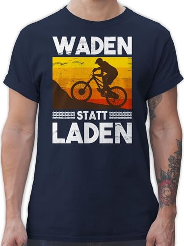 T-Shirt Herren - Radsport - Waden statt Laden Vintage weiß - XXL - Navy Blau - Geschenke für fahrradbegeisterte Rad Wade Coole-Fun-t-Shirts Geschenk Radfahrer Mountainbike Shirt Fahrradfahrer