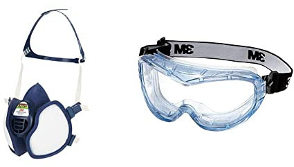 3M Atemschutz-Maske 4279+, ABEKP3 & Vollsichtschutzbrille Fahrenheit FheitAF – Schutzbrille mit AS, AF & UV Beschichtung – Ideal für das Tragen mit Atemschutzmasken oder Brillen