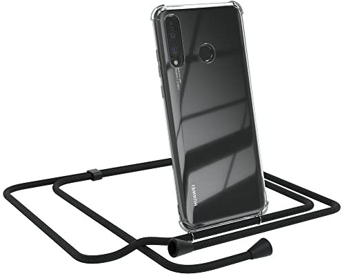 EAZY CASE Handykette kompatibel mit Huawei P30 Lite Handyhülle mit Umhängeband, Handykordel mit Schutzhülle, Silikonhülle, Hülle, Stylische Kette, Schwarz - Clips Schwarz