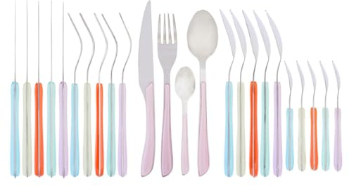 Premier Housewares Bright 24Pc Multi Pastel Coloured Cutlery | Vibrant Cutlery set For Kitchen | Stainless Steel Knives And Fork Set For Breakfast | Ergonomic Cutlery Set For Lunch