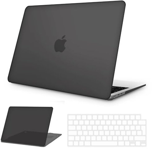 NPUOLS Funda para MacBook Air 13,6 Pulgadas M4 M3 M2 2025 2024 2022 Modelo A3240 A3113 A2681 Con Touch ID, Mate Plástico Dura Carcasa Protectora Fina Resistente + Cubierta de Teclado TPU EU, Negro