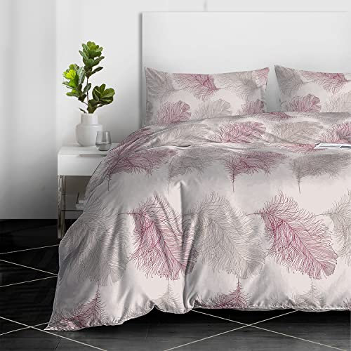RAYBedding 3PCS King Size Duvet Cover Set 100% Egyptian Cotton Bedding King Size Bed Set 400 Thread Count Floral Printed Soft Leaves Duvet Cover King with Pillow Cases 2 Pack