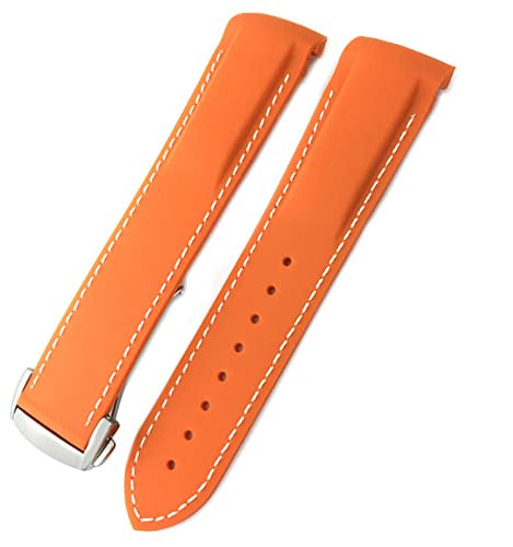 AEMALL Gummi-Silikon-Armband für Omega Seamaster GMT Diver 300 Speedmaster Hamilton 19 mm 20 mm 21 mm 22 mm Uhrenarmband (Farbe: Orangeweiß, Größe: 22 mm Silberschnalle)