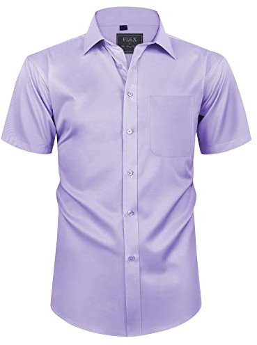 siliteelon Herren Kurzarm Helles Lila Business HemdenKurzarm mit Tasche Freizeithemd Hemd Regular fit Business Männer Hemd Sommer Herren Kurzarm Bügelleichte Oberteile-M