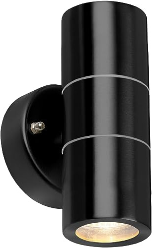 Body-Plus Up Down Outdoor Wall Lights, GU10 Fittings Up Down Lights Stainless Steel Outdoor Wall Lights Mains Powered - Exterior Wall Light for Terrace, Balcony, Garage - Black [Energy Class A]