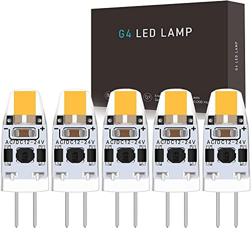 Hsientpe G4 LED Lampen Dimmbar, 2W G4 LED Birnen 3000K Warmweiß 200lm,Ersatz für 20W Halogenlampen,Kein Flackern,360° Lichtwinkel,LED Stifsockellampen,12V AC/DC,5er Pack