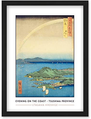 Wee Blue Coo A Fine Evening on the Coast, Tsushima Province Tsushima Province Utagawa Hiroshige Japanese Woodblock Classic Collection Artwork Framed Wall Art Print A4