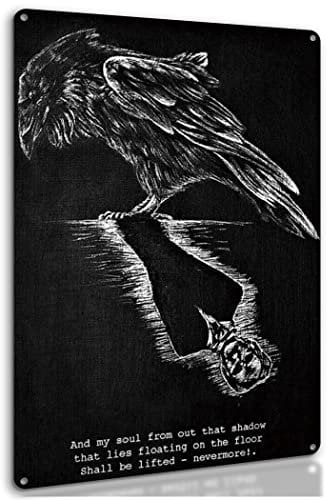HIDEGRASS Gothic Edgar Allan Poe The Raven Poster, Gothic-Dekor, Wanddekoration, Gästewanddekoration, Kunst, Blechschild, 20,3 x 30,5 cm