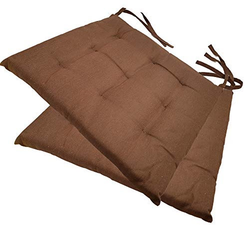 NYVI Stuhlkissen 40x40 cm ComfySeat Braun 2er Set - Sitzkissen mit Bändern/Schleife, 9-fache Steppung - Indoor & Outdoor - Gartenstuhlkissen aus Baumwoll-Mischgewebe - ÖkoTex 100
