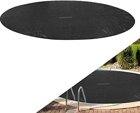 Arebos Pool Solarabdeckplane rund Ø 3,05m Schwarz | Solarplane Stärke 120 µm | Solarfolie zuschneidbar | Poolheizung Wassererwärmung Wärmeplane