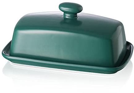 Butterdose Porzellan mit Deckel, Henten Home Große Butterschale für die Arbeitsplatte, Keramik Butterhalter für Butteraufbewahrung und Heimküchendekoration, Spülmaschinenfest (Matt Grün)