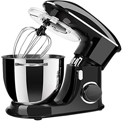 Batidora de pie compacta Acero Inoxidable 8L batidora de Huevos y máquina de Fideos Multifuncional Comercial Completamente automática Batidora de Gancho para Masa de tazón 660W Negro metálico