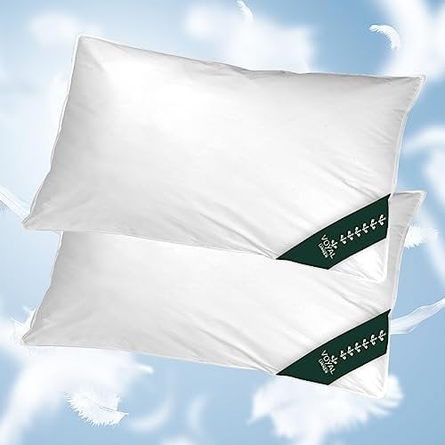 VOYAL LINNEN Wolkenpolster 2er Set – Premium Daunenkissen 40x80 cm – 500g Füllung aus höchster Daunenqualität – weiche eher Flache für Allergiker geeignete Kopfkissen, besonders gut für Bauchschläfer
