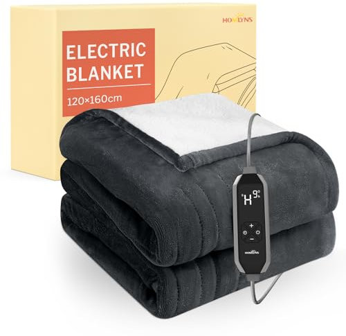 HOMLYNS Electric Heated Throw Blanket – 160×120cm Flannel & Sherpa Heating Blanket –Time up to 9 Hours, 9 Heat Settings, Auto-Off & LED Display, Machine Washable, Grey