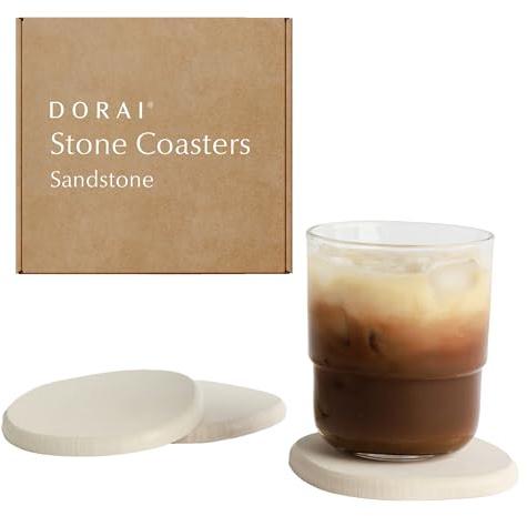 Dorai Home Stone Coasters Set - Diatomaceous Earth Water-Absorbing Drink Coaster for Coffee Table, Kitchen or Bar, Modern Stone Appearance | Sandstone - Set of 4
