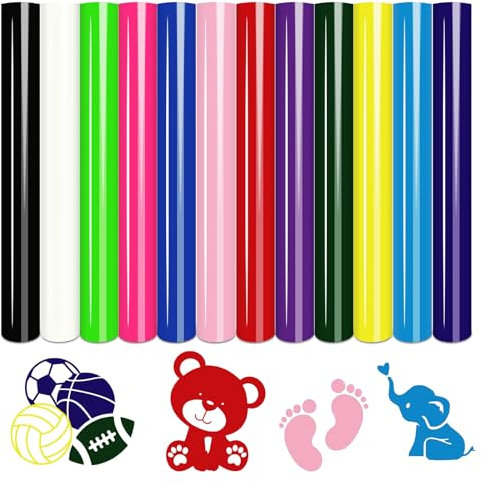 Tintnut Heat Transfer Vinyl Bundle with 12 Assorted Colors, 12Inches x 10Inches HTV Vinyl for Cricut, Printable Iron on Vinyl for T-Shirts, Clothing, Bag, Shoes Compatible with Silhoutte Cameo