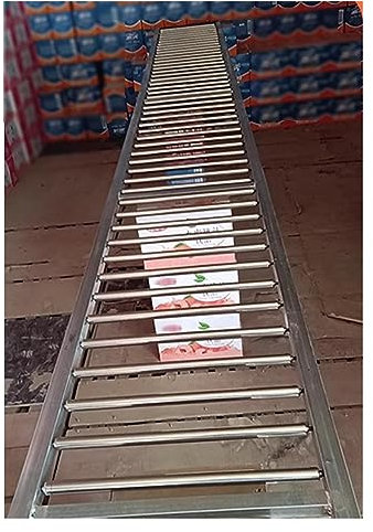 YJEUZCD Schwerkraftförde Rollenbahn, Rollenbahnrutschen Ohne Antrieb, 2,5 cm Durchmesser Verzinkt Rollen, Lagerhäuser Wasser In Fässern Kartons Zeit Sparen Entladerolle (Farbe : Silver-(W) 40cm, Größ