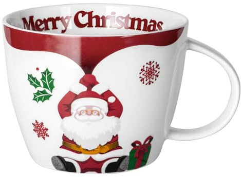 fMSDD Extra Large Santa Claus Ceramic Soup Mug, Christmas Gift Hot Chocolate Mugs 30 Ounce, Versatiles Oven Safe Health Handmade Porcelain Cup Jumbo Coffee Mugs, White Red Letters