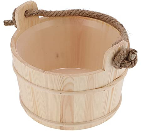 Saunakübel, Saunazubehör aus Holz, Saunafass mit Seilgriff und Kunststoffauskleidungseimer, Wassereimer für Sauna, Spa, Schwimmbad, Dusche, Hält Hohen Temperaturen Stand