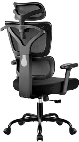 Winrise Bürostuhl Ergonomische Schreibtischstuhl mit Großen Rücklehnen, Bequemer Gaming-Stuhl, Home Office Chair Lordosenstütze, verstellbare Kopfstütze und Armlehnen, Computer Chair, Schwarz