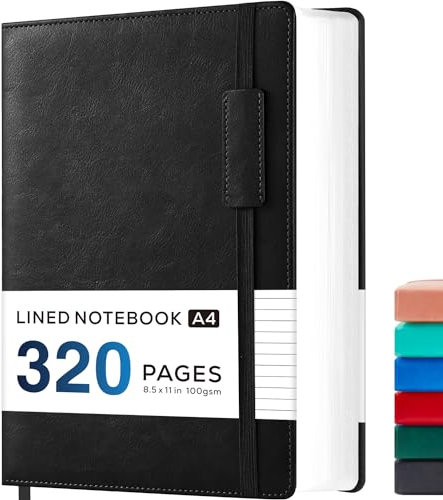 NIRMIRO Notizbuch A4, 320 Seiten Bullet Journal Buch mit 100 g/m² Tintenfestes Dickem Papier, 21,5cm x 28cm, Schwarz Extra großes Notizblock zum Notizen machen, Lernen, Schreiben