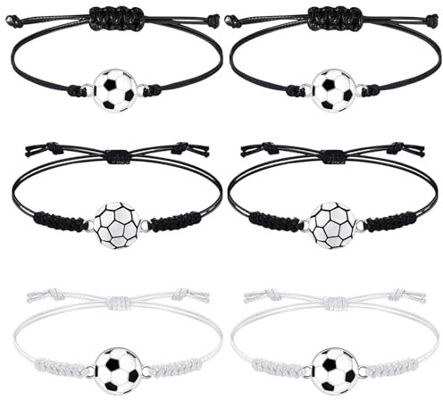FINEASY 6 Stück Fußball Armbänder für Kinder Sport Armbänder, Verstellbares Gewebte Armband Jungen, Freundschaftsarmband für Fußball Party Mitgebsel Fussball Kindergeburtstag