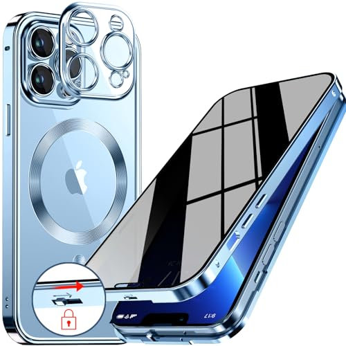 [CD-Metallring & Sicherheitsschloss] Magnetische 360 Grad Ganzkörper Sichtschutzhülle für iPhone 13 Pro Max 6.7' [Integrierter Linsenschutz] Schutzhülle mit Integriertem 9H-Glasbildschirm, – Blau