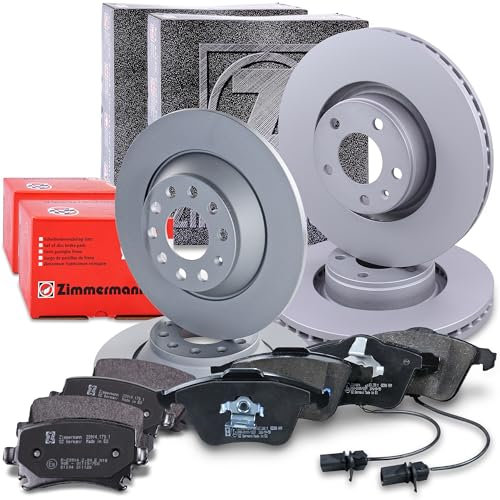 ZIMMERMANN Bremsenset inkl Bremsscheiben Vorne Belüftet Ø 321 mm + Hinten Voll Ø 302 mm und Bremsbeläge Vorne und Hinten + Veschleißkontakt Kompatibel mit AUDI A6 C6 (4F2), A6 C6 Avant (4F5)